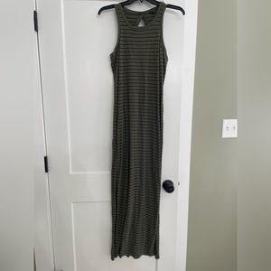 Green and black striped maxi dress
